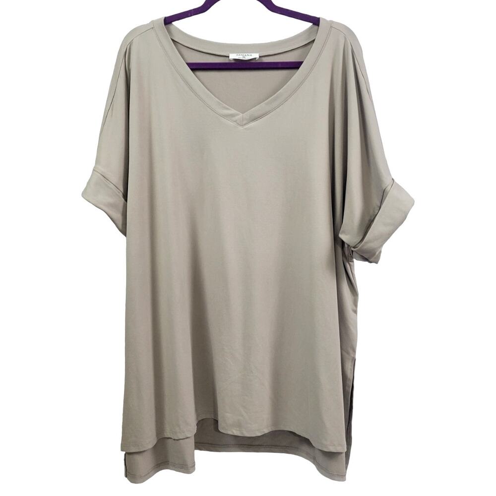 Zenana Soft Rolled Short Sleeve Top Tan Size 3X